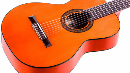 Obraz premium A classic wood acoustic guitar musical instrument with strings isolated on a white background