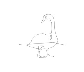 One continuous line drawing of swan. single line illustration of goose. Editable outline