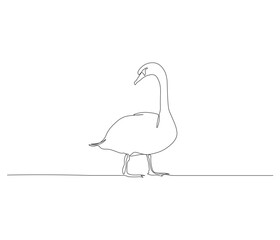 One continuous line drawing of swan. single line illustration of goose. Editable outline