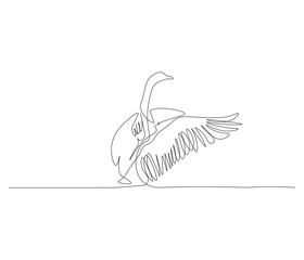 One continuous line drawing of swan. single line illustration of goose. Editable outline