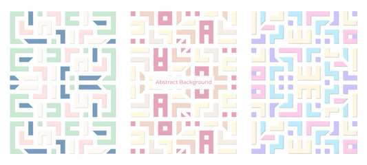 Abstract geometric maze background. Colorful interlocking shapes design. Vibrant retro style background. with color pastel, unique and interesting.
