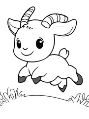Goat Line Art – Black and White Coloring Page for Kids