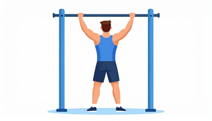 Naklejka premium Man Performing Pull-Up Exercise On Bar