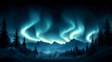 Fototapeta premium Northern lights dance over snowy peaks