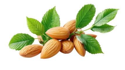 Fresh Almonds on Branch with Leaves