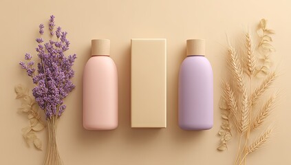 Cosmetic bottles and box, natural theme