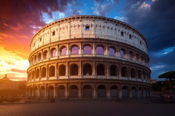 Fototapeta premium Timelapse capturing the stunning transformation of Rome from day to night at the Colosseum, Day to night timelapse in Rome