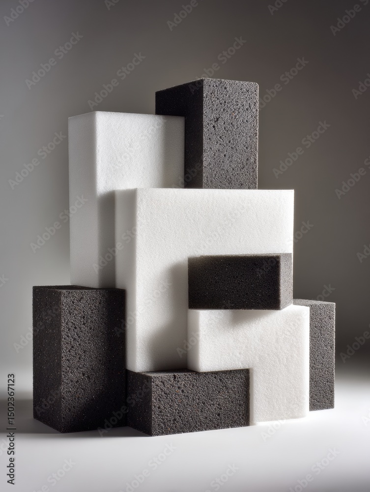 Leinwandbilder geometric arrangement of foam polyurethane blocks with an empty upper zone showcasing contrast in te