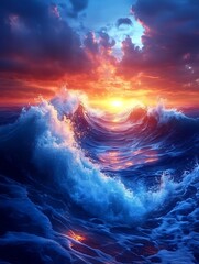 Naklejka premium Dramatic sunset over the sea