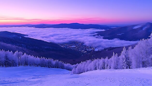 Winter Mountain Sunrise Panorama - Powered by Adobe