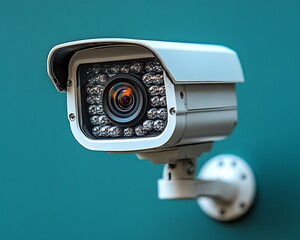 Security camera mounted on wall