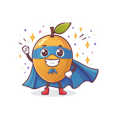 Smiling mango superhero cartoon with mask and cape. Adorable fruit vector illustration great for Father's Day, children’s designs, greeting cards, and playful branding