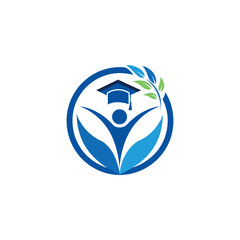 Education Logo with Student and Graduation Cap 