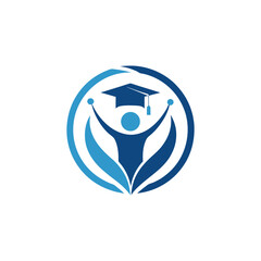 Education Logo with Student and Graduation Cap 