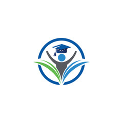 Education Logo with Student and Graduation Cap 