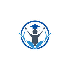 Education Logo with Student and Graduation Cap 