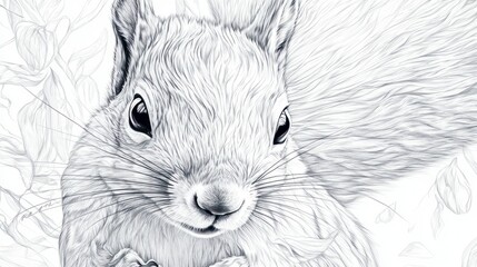 "Linework portrait of a squirrel with hyper-detailed fur texture