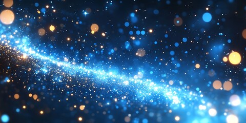 Abstract glowing particles in blue and gold