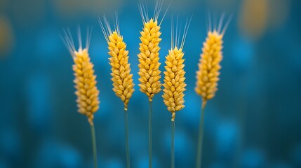 Golden wheat heads against a teal backdrop
