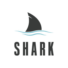 shark fin logo design concept with ocean wave