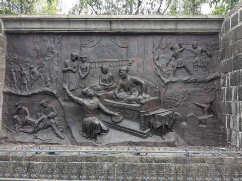 Historical panel at Sinhagad Fort depicting Maratha glory