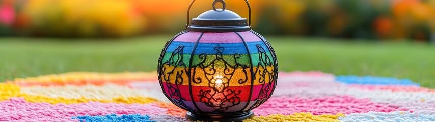 Colorful Lantern on a Picnic Blanket