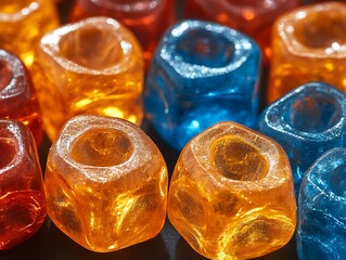 Colorful cube-shaped beads close-up