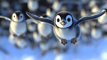 Adorable penguins in flight