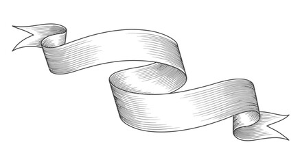 Engraved Ribbon Banner with Curled Ends and Detailed Hatching