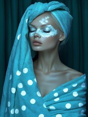 Woman with face art and towel