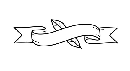 Hand Drawn Decorative Ribbon Banner with Leaves