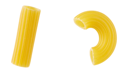A yellow letter A on a background of uncooked Italian pasta