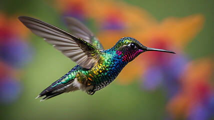 Fototapeta premium Vibrant Hummingbird in Flight on Transparent Background