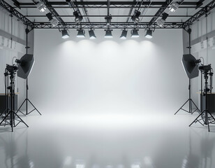 Empty Photography Studio with Lights and Backdrop
