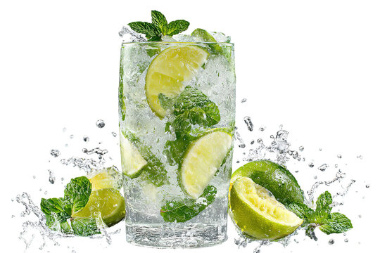 Refreshing mojito cocktail with lime and mint summer drink beverage photography on transparent background