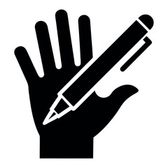 hand holding a pen isolated icon silhouette icon on white background