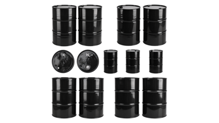 Set of batteries and a battery charger isolated on white, with a black metal barrel of fuel for the gas and petroleum industry, 3d power energy illustration