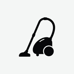 Minimalist Vacuum Cleaner Silhouette Vector – Flat 2D Black Icon on White Background