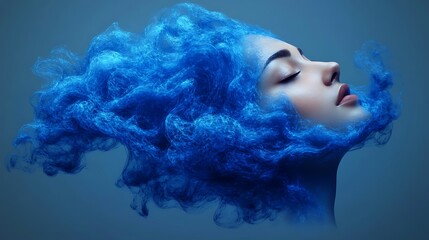 Woman with vibrant blue hair