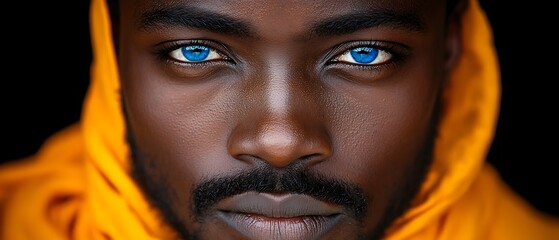 Close-up portrait of a man with piercing blue eyes