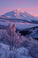 Snowy mountain peak at dawn