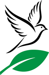 A flying dove silhouette symbolizing peace and freedom with elegant wings in a vector illustration of a bird