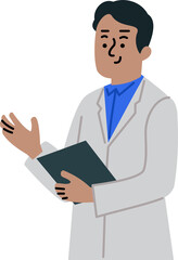 Friendly doctor holding clipboard. Doctors cartoon