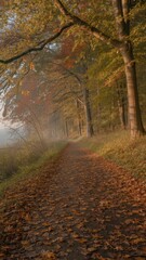 Obraz premium Peaceful Leaf-Covered Path Through Fall Woods