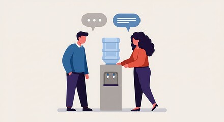 Flat Illustration Colleagues Chatting at Water Cooler Modern Office Scene