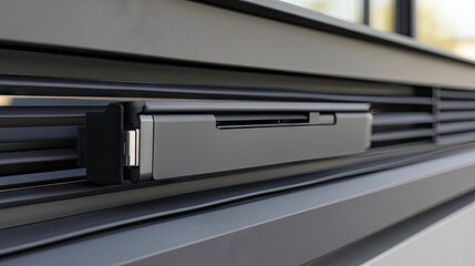 Window blinds closed fully and latch secured for travel protection