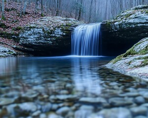 Serene waterfall in a forest