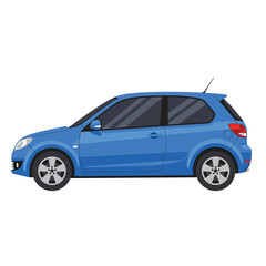 Blue Hatchback Car Side View Illustration