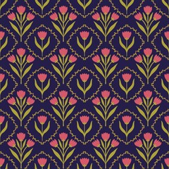 seamless pattern white flower with leaves	