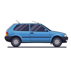 Blue Hatchback Car Side View Illustration
